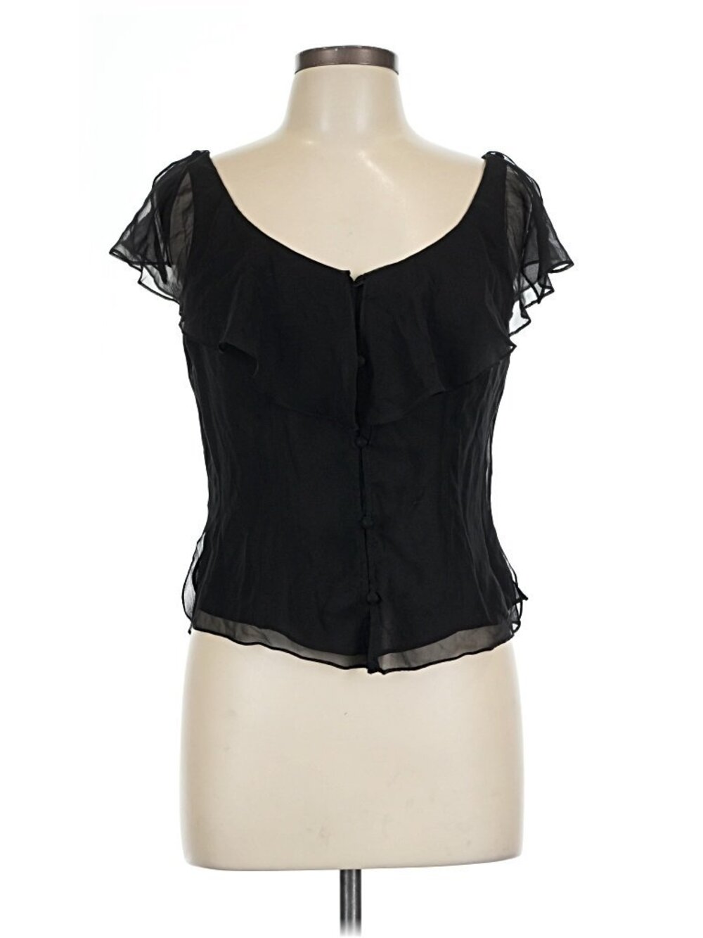 Black Label Silk Ruffle Black Blouse 1990s Y2K VINTAGE EUC